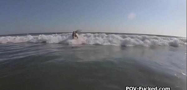  Surfer dude dives into teen pussy after surfing